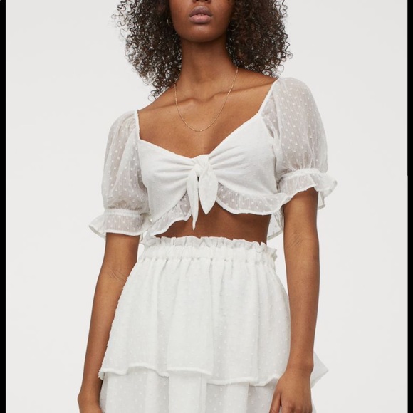 H&M Tops - H&M White Smocked Crop Top